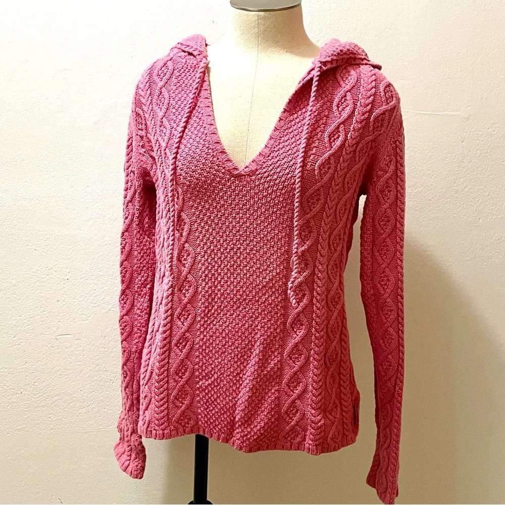 Vintage Polo Ralph Lauren Pink Cable Knit Hooded Sweater - Size Small - EUC 🌟 - Picture 4 of 15